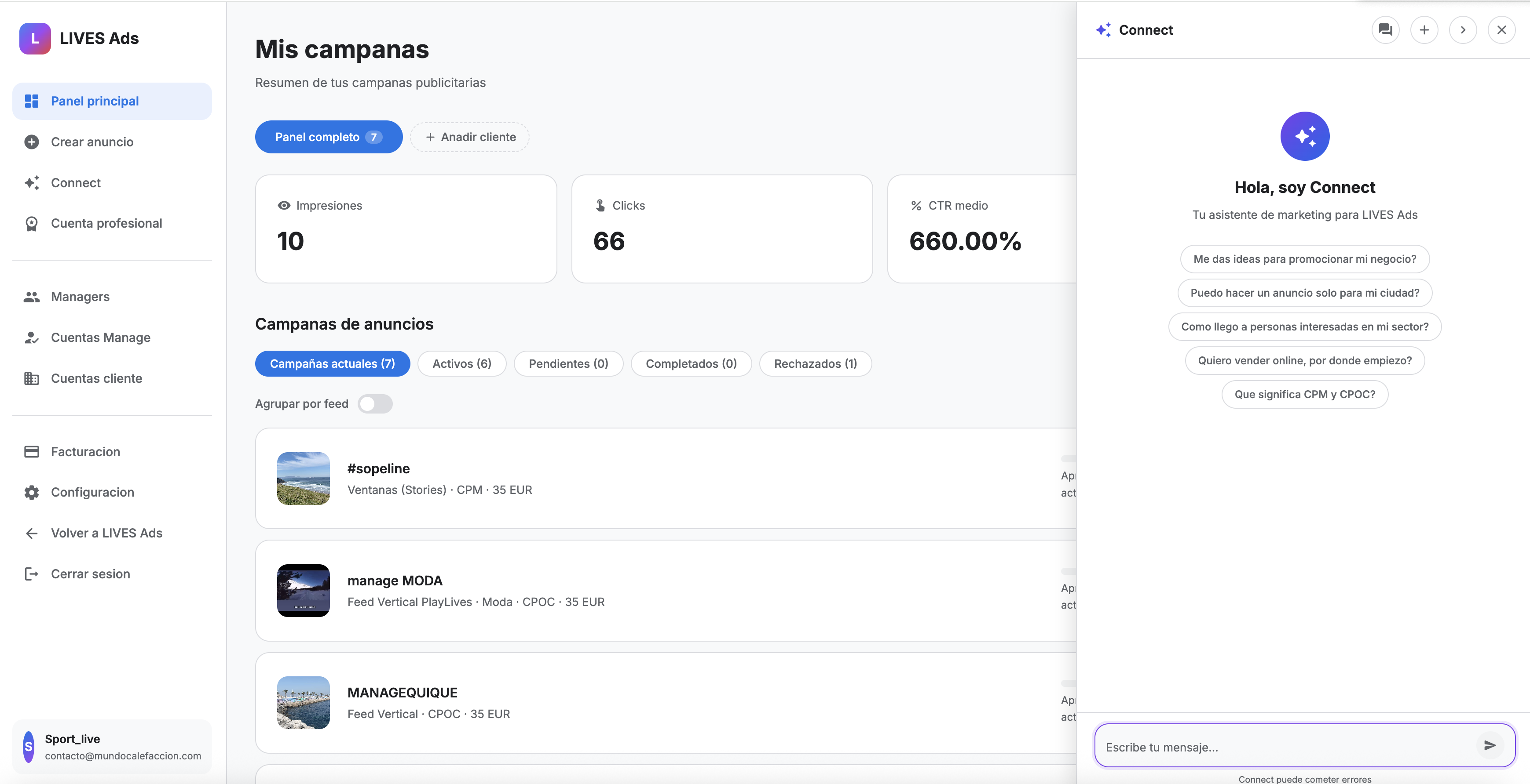 LIVES Ads - Connect agente
