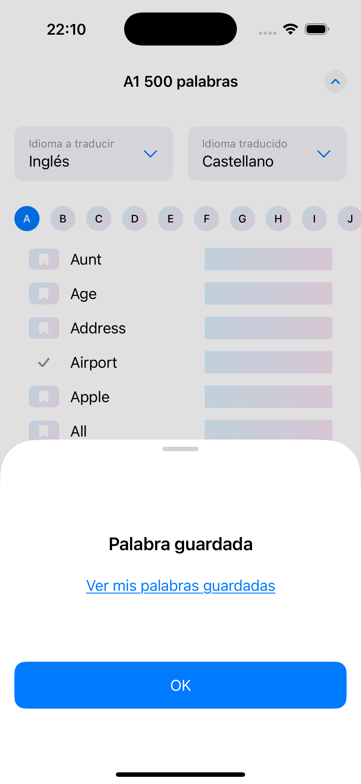Alphabets - Palabras guardadas