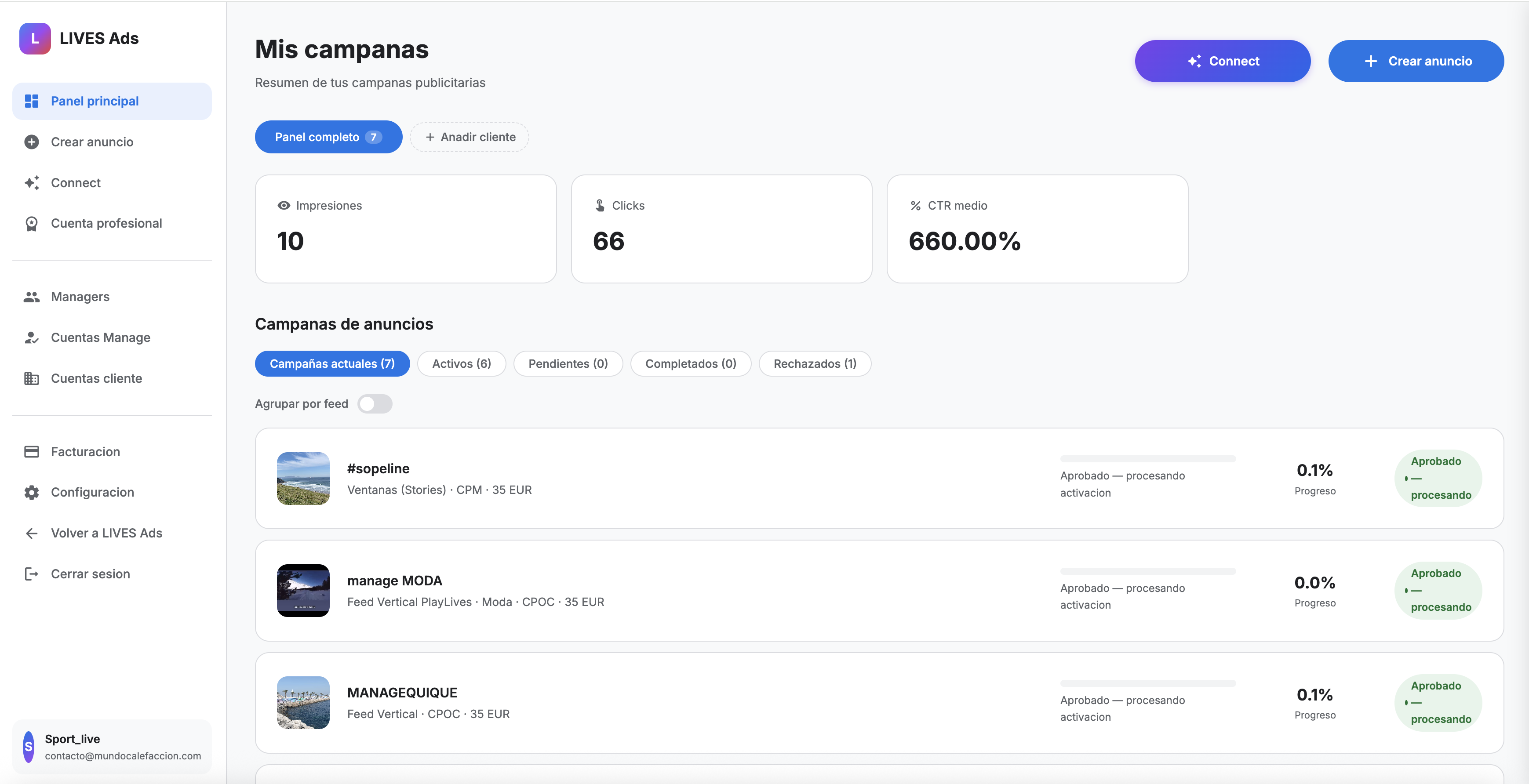 LIVES Ads - Dashboard
